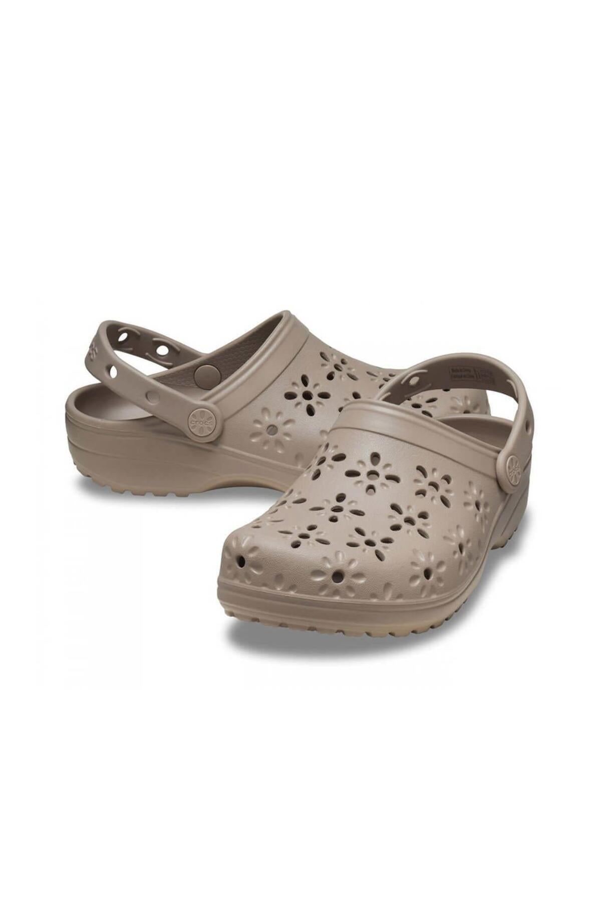 Crocs Unisex Floral Cut Out Clog CR3038 Terlik - Gri Kahverengi