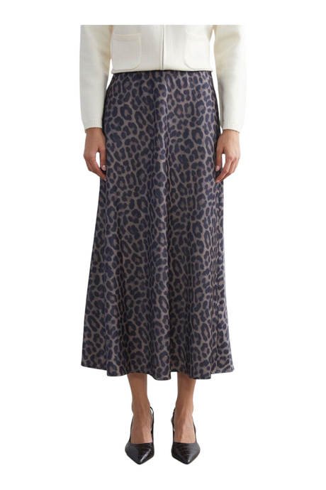 Sporline LC Waikiki kahverengi leopar desenli, %100 polyester, loose kesim kadın midi etek