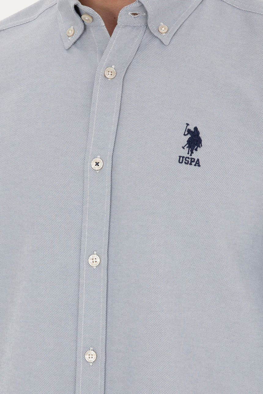 US POLO ASSN ERKEK DOKUMA GÖMLEK 1886621 - Gri/ Bej /Krem