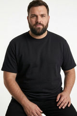 JACK&JONES PLUS JJEBARRON TEE SS O-NECK LN PLS 12299534 - Siyah