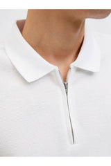 JACK&JONES JJEAUSTIN ZIP POLO SS NOOS 12279177 - Beyaz