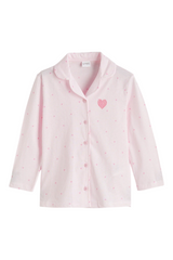 Sporline LC Waikiki pembe renkli, kalp desenli ve gömlek yakalı kız çocuk pijama üstü