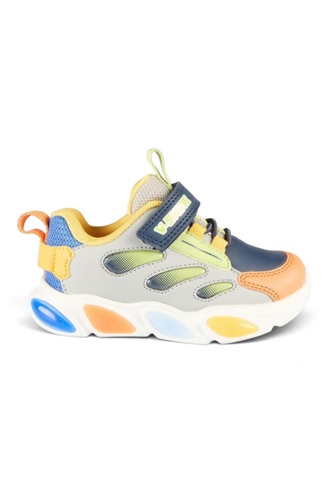 Sporline Vicco gri suni deri çocuk sneaker, renkli detaylara ve ışıklı taban tasarımına sahip günlük spor ayakkabı