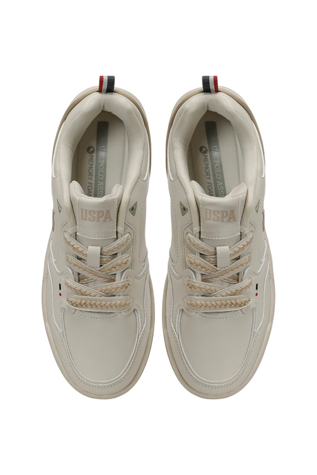 Sporline U.S. Polo Assn. bej renkli, %100 tekstil malzemeden üretilmiş, memory foam tabanlı kadın sneaker ayakkabı