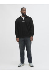 JACK&JONES PLUS JJESOHO SWEAT QUARTER ZIP HN NOOS PLS 12279519 - Siyah