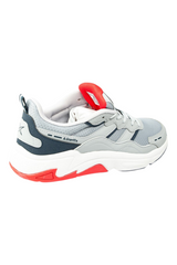 Sporline Kinetix Tiona TX erkek sneaker, açık gri renkli suni deri tasarım, kırmızı detaylı kalın tabanlı spor ayakkabı