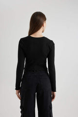 DEFACTO KADIN Y9870AZ LONG SLEEVE T-SHIRT - Kırık Beyaz
