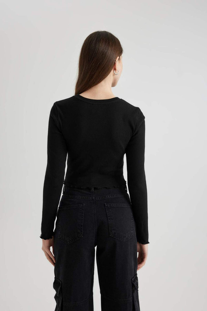DEFACTO KADIN Y9870AZ LONG SLEEVE T-SHIRT - Kırık Beyaz