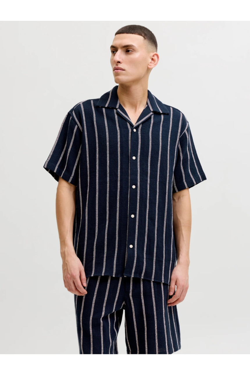 JACK&JONES JJECOBA STRIPE RESORT SHIRT SS SN 12271060 - Koyu Mavi