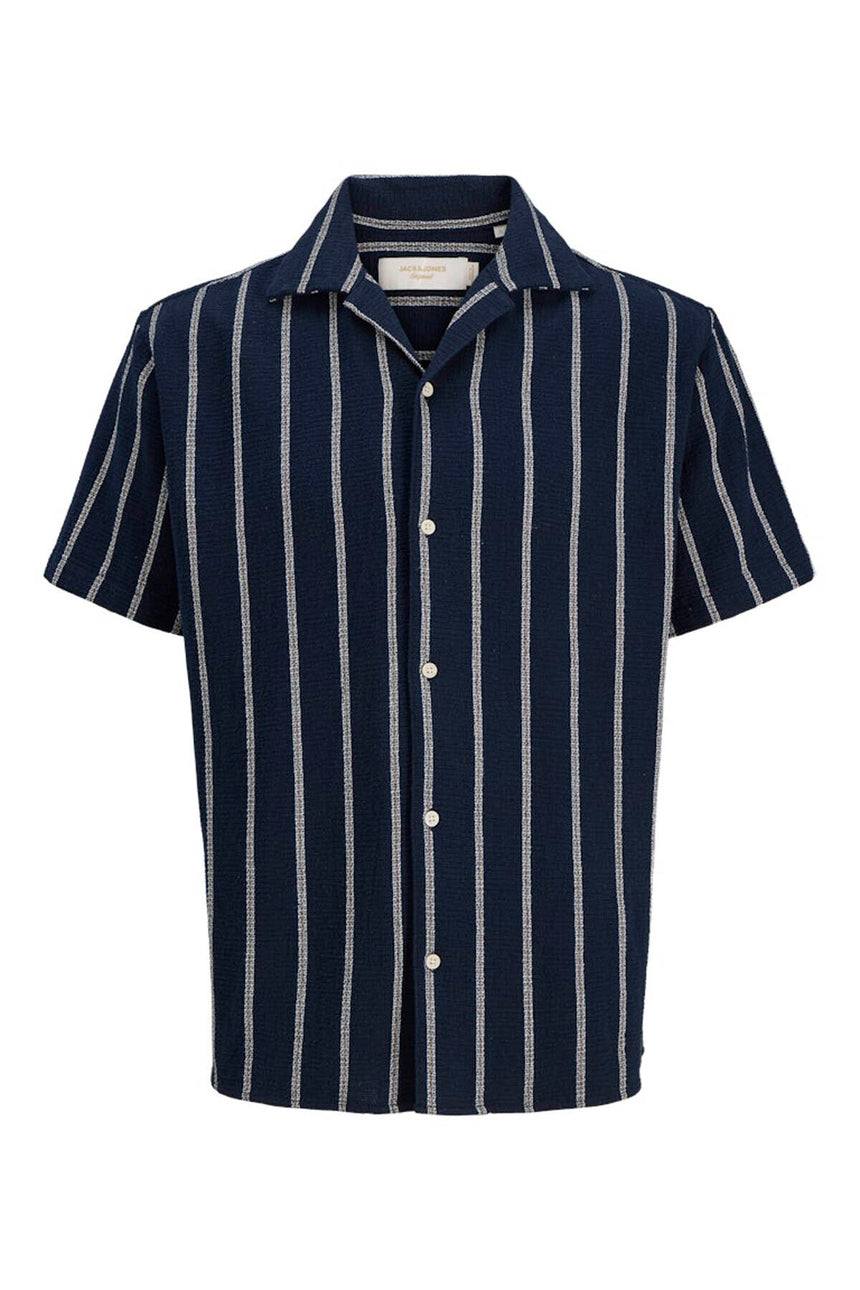 JACK&JONES JJECOBA STRIPE RESORT SHIRT SS SN 12271060 - Koyu Mavi