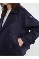 LC Waikiki Kadın Oversize Süet Görünümlü Trençkot S6KR59B8 - Koyu Lacivert