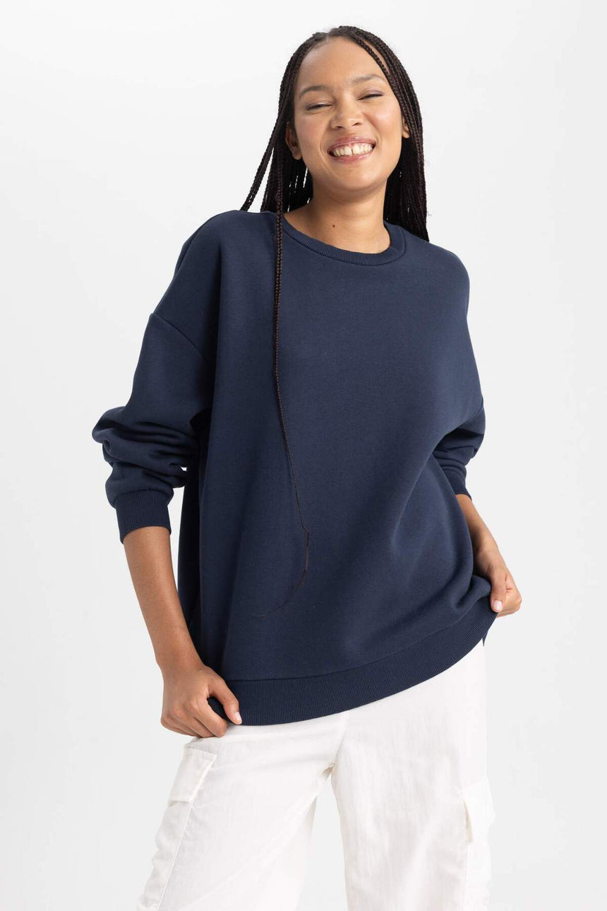 Defacto Kadın Sweat Shirt Y1346Az - Koyu Lacivert