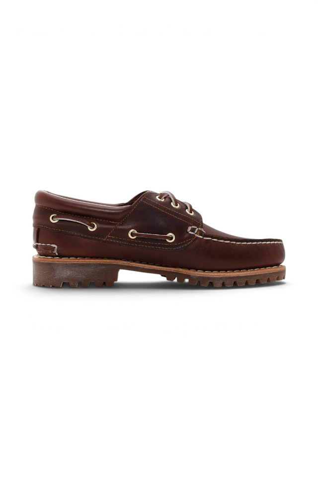 Sporline Timberland Authentic koyu kırmızı deri erkek tekne ayakkabısı, yan profil görünümü