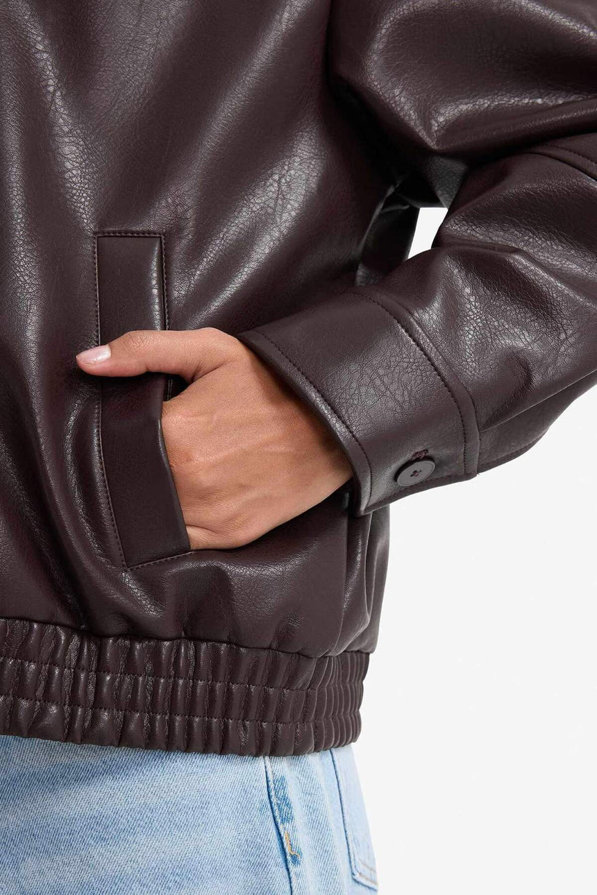 Defacto Kadın Pu Mont F2681Ax - Kahverengi