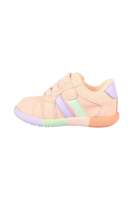 Sporline Vicco pudra pembe renkli, suni deri çocuk sneaker ayakkabı, yan profil görünümü