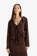 Defacto Kadın Long Sleeve Blouse E4131Ax - Kahverengi