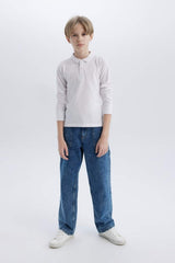 Defacto Çocuk Long Sleeve Polo T-Shirt L0288A6 - Beyaz
