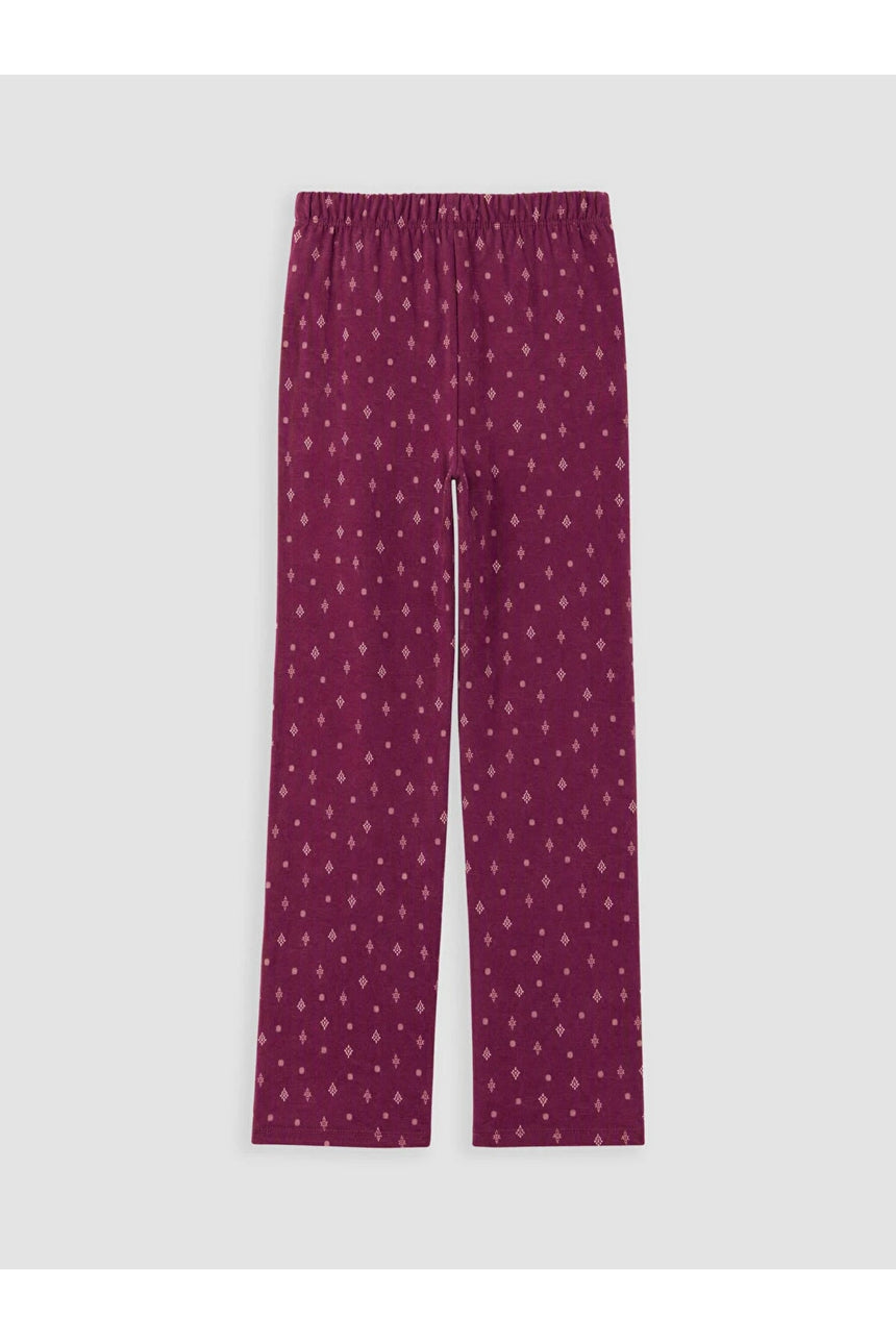 LC Waikiki Kadın V Yaka Penye Pijama Takımı W6P058B8 - Koyu Kırmızı