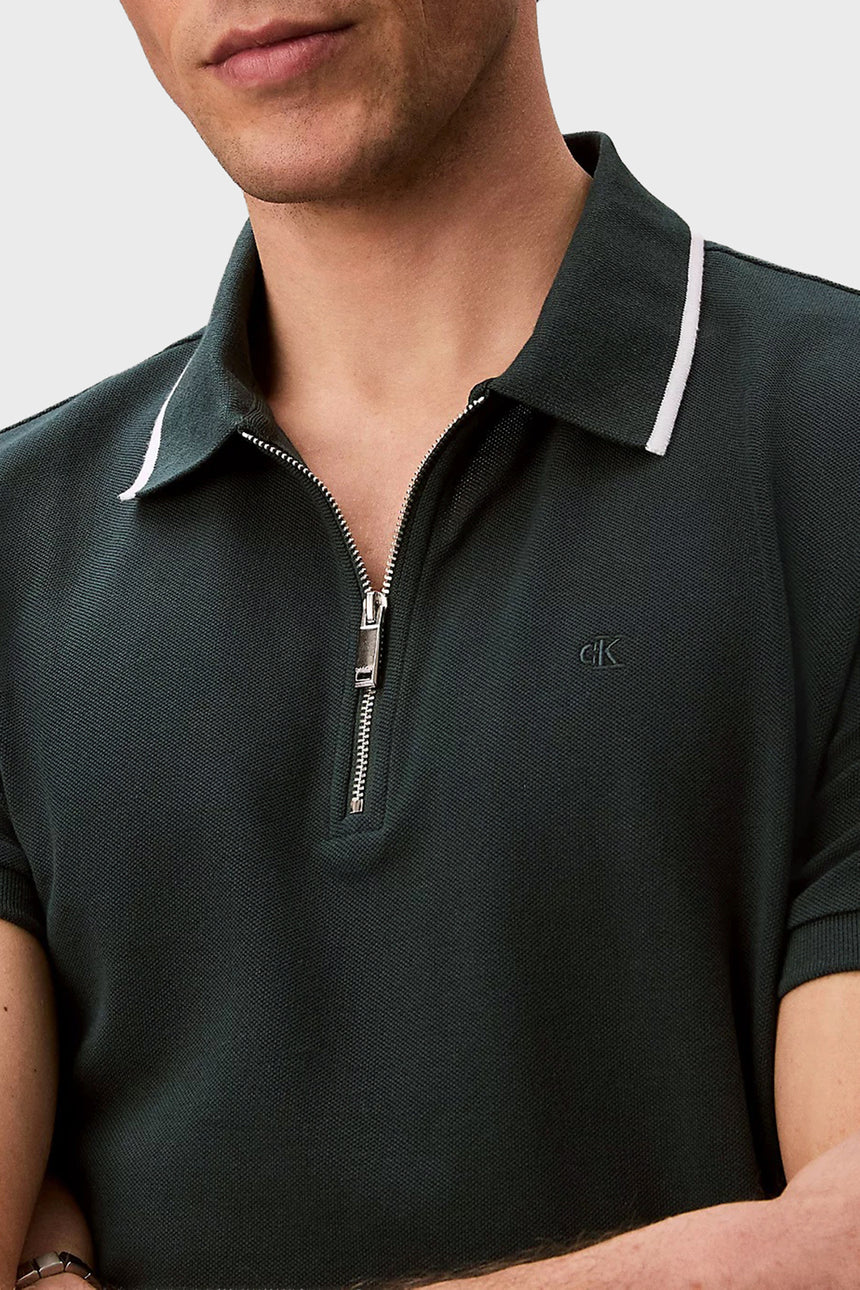 Calvin Klein Erkek SS TIPPED ZIP PIQUE POLO LV04LF214G - Yeşil