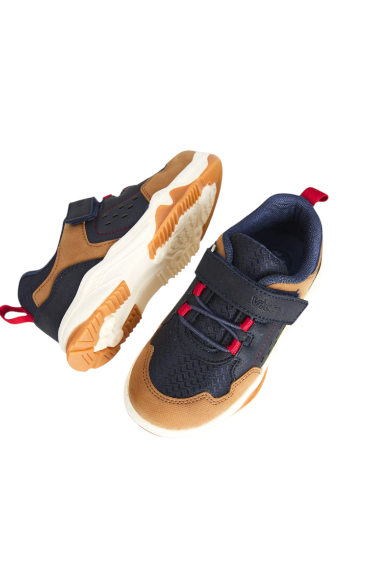 Sporline Vicco lacivert ve taba renkli, tekstil malzemeden üretilmiş cırt cırtlı çocuk sneaker ayakkabı