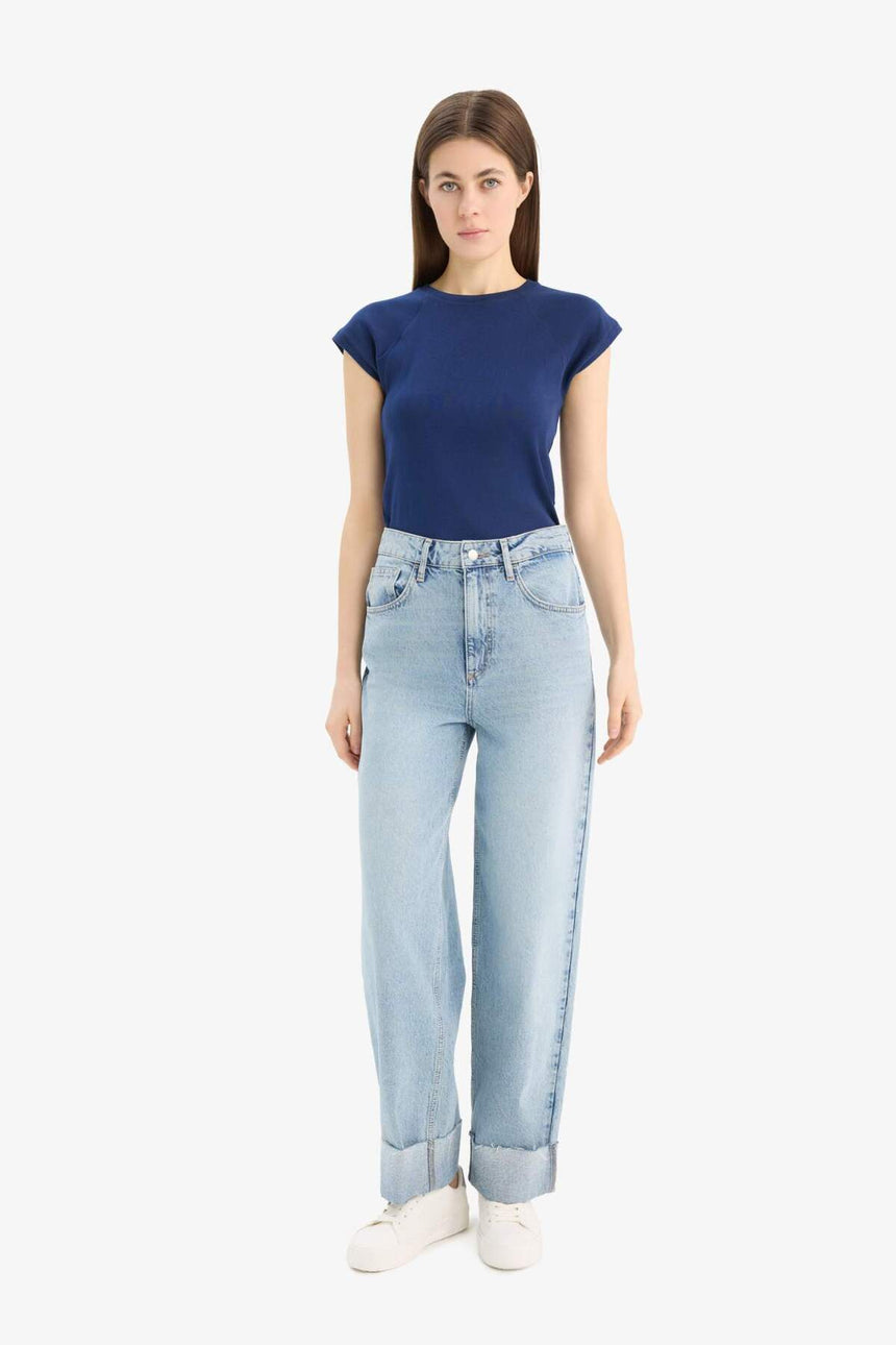 Defacto Kadın Short Sleeve T-Shirt C7334Ax - Koyu Lacivert