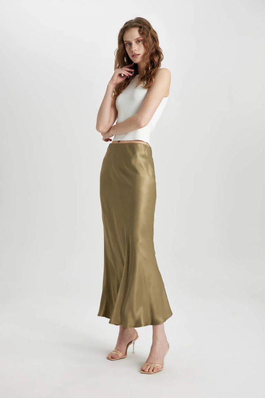 Defacto Kadın Woven Skirt B1867Ax - Açık Haki Yeşili