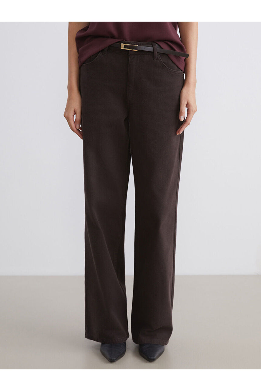 Lcw Kadın Pnt,Wideleg-Brown-Belt-Tkm W5Dg21F8 - Koyu Kahverengi