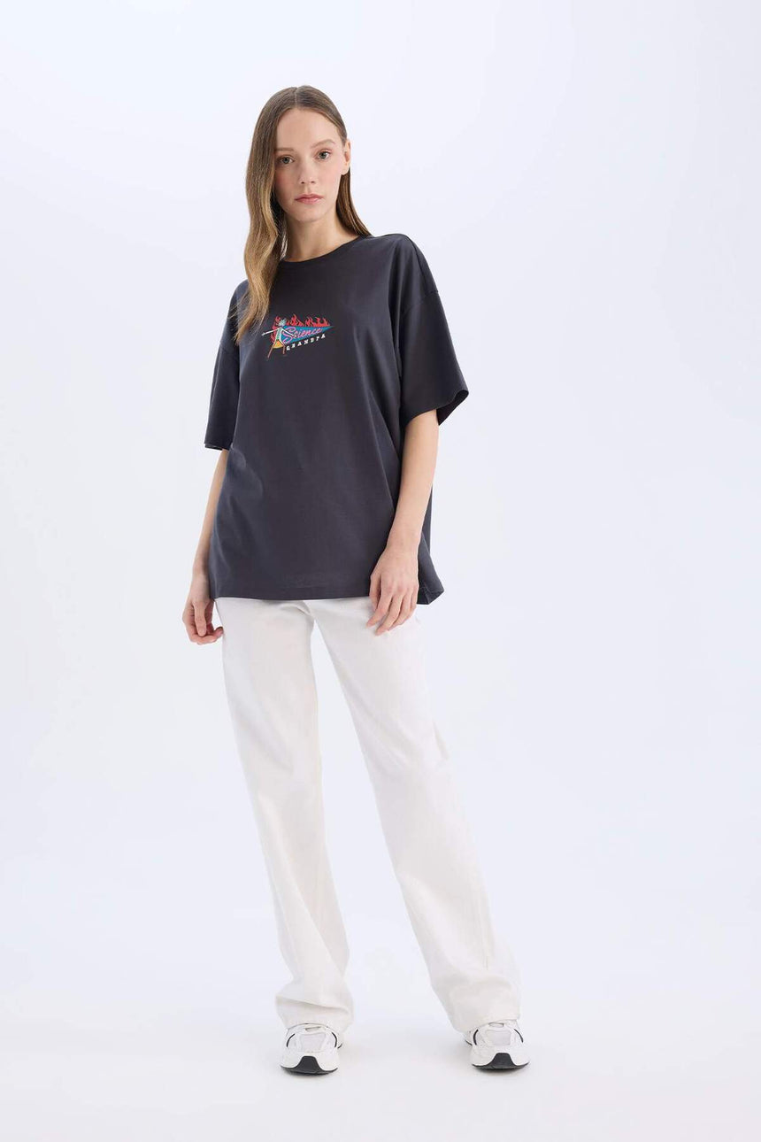 DeFacto D9127AX Kadın T-Shirt - Antrasit