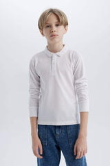 Defacto Çocuk Long Sleeve Polo T-Shirt L0288A6 - Beyaz