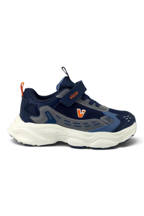 Sporline Vicco lacivert tekstil poliüretan çocuk sneaker, cırt cırtlı ve kalın beyaz tabanlı spor ayakkabı