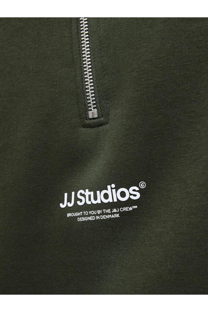 JACK&JONES JJESOHO SWEAT QUARTER ZIP HN NOOS 12278793 - Koyu Yeşil