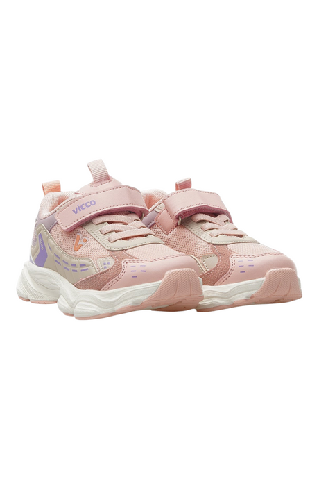 Sporline Vicco pembe suni deri çocuk sneaker, cırt cırtlı bantlı ve beyaz kalın tabanlı spor ayakkabı
