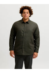 JACK&JONES PLUS JJEFIELD MELANGE SHIRT LS SN PLS 12299869 - Koyukahverengi