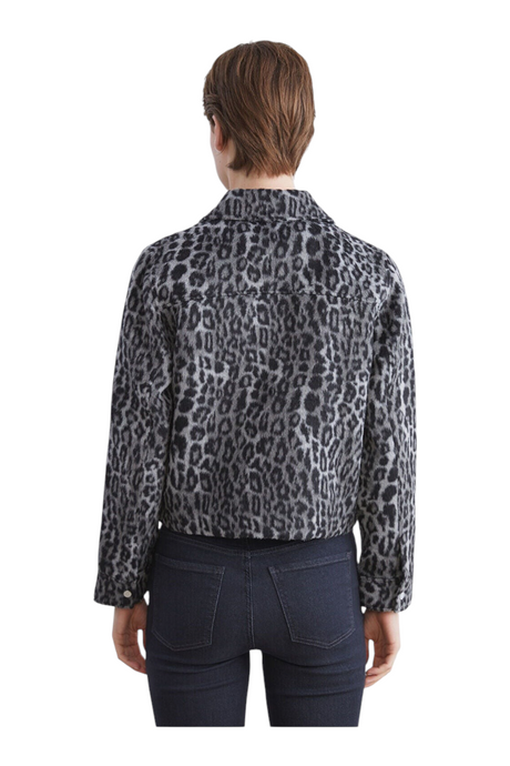 Sporline LC Waikiki gri leopar desenli, loose kesim, %100 polyester kadın ceket arkadan görünüm