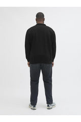 JACK&JONES PLUS JJESOHO SWEAT QUARTER ZIP HN NOOS PLS 12279519 - Siyah