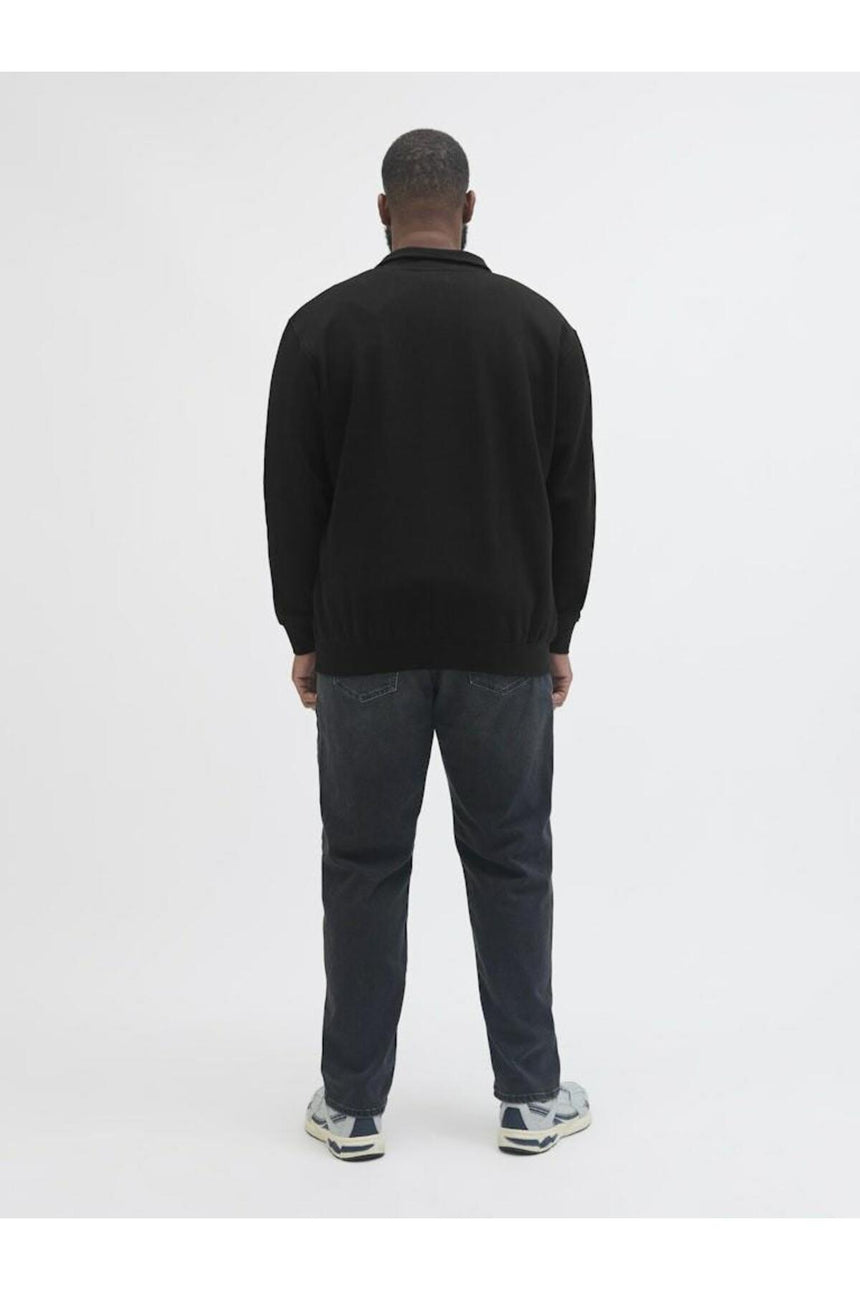 JACK&JONES PLUS JJESOHO SWEAT QUARTER ZIP HN NOOS PLS 12279519 - Siyah