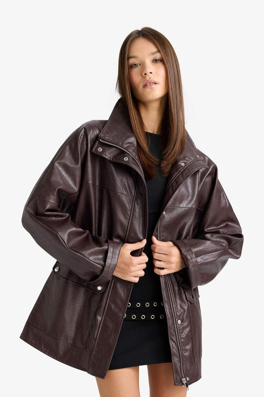 Defacto Kadın Pu Mont E8544Ax - Bordo