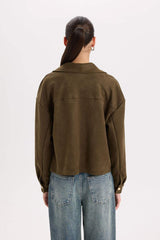 Defacto Kadın Long Sleeve Shirt B2983AX - Koyu Yeşil