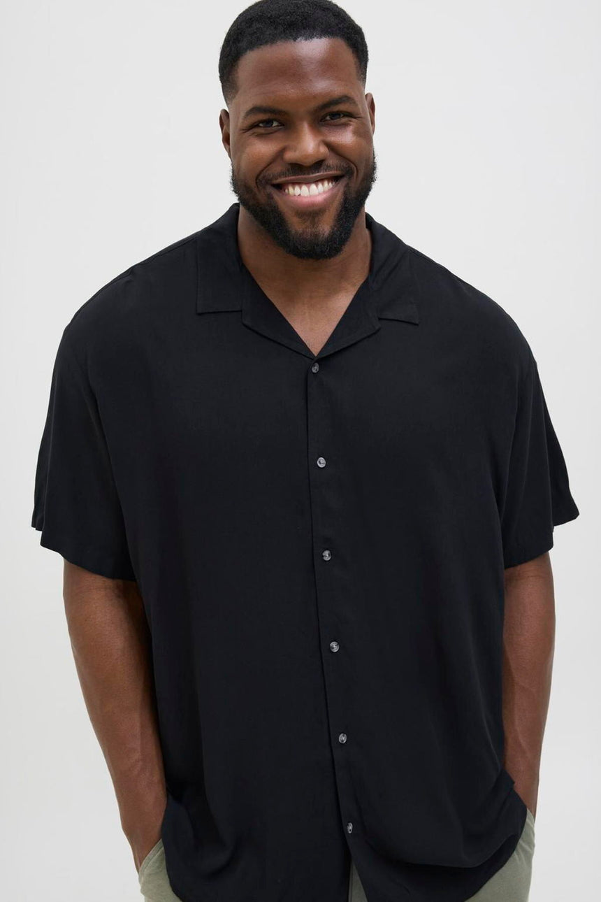 JACK&JONES JJEJEFF SOLID RESORT SHIRT S/S SN PLS 12269094 - Siyah