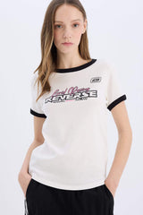 Defacto Kadın Short Sleeve T-Shirt E4378Ax - Kırık Beyaz