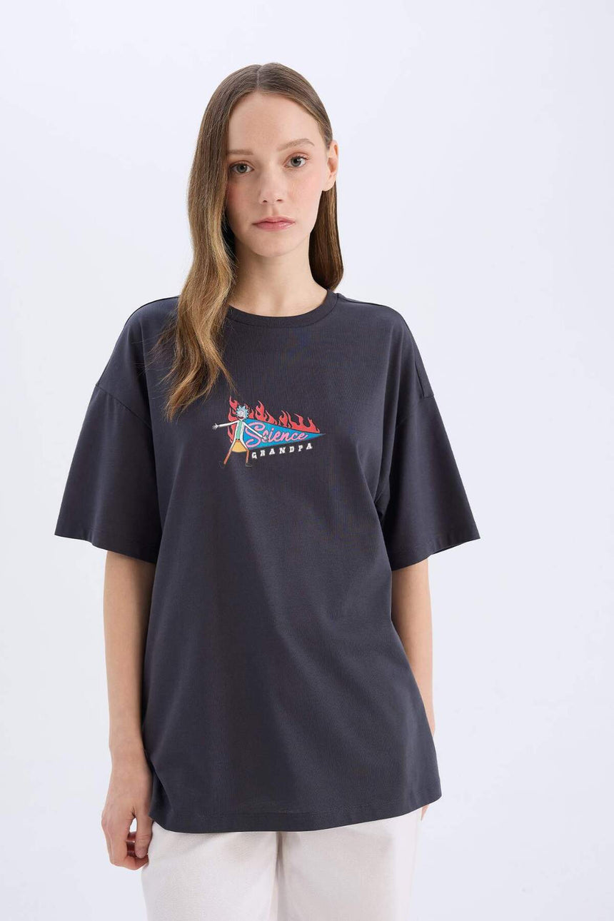 Defacto Kadın Short Sleeve T-Shirt D9127Ax - Antrasit