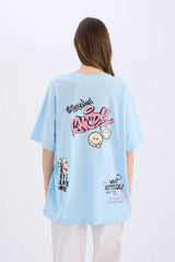 DeFacto D9122AX Kadın T-Shirt - Açık Mavi