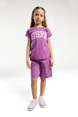U.S. Polo Assn. Kız Çocuk Bermuda Takım Us2086-4 - Mor