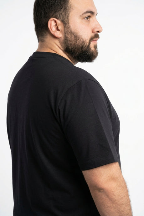 JACK&JONES PLUS JJEBARRON TEE SS O-NECK LN PLS 12299534 - Siyah