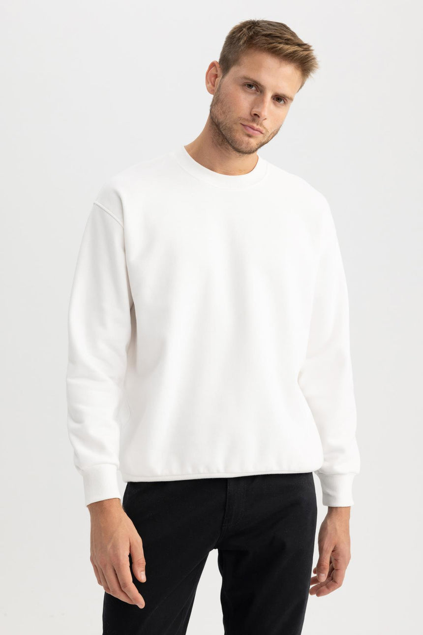Defacto Erkek Sweat Shirt T5139Az - Kırık Beyaz