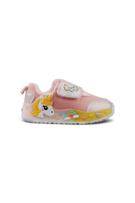 Sporline Vicco pudra pembe renkli, tek boynuzlu at figürlü ve cırt cırtlı çocuk sneaker ayakkabı