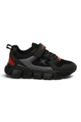 Sporline Kinetix 5P Renium siyah suni deri kadın sneaker, cırt cırtlı ve bağcıklı spor ayakkabı tasarımı.