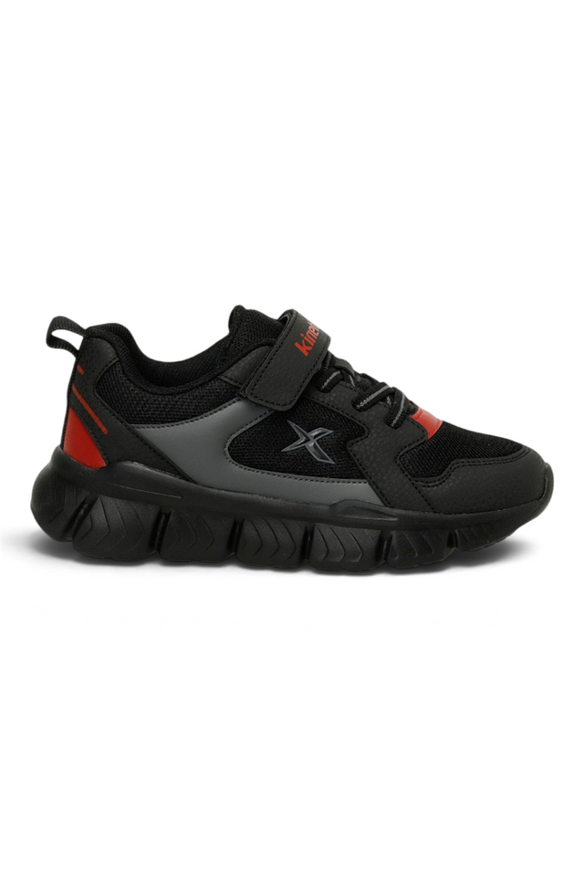 Sporline Kinetix 5P Renium siyah suni deri kadın sneaker, cırt cırtlı ve bağcıklı spor ayakkabı tasarımı.
