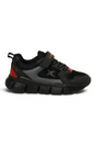 Sporline Kinetix 5P Renium siyah suni deri kadın sneaker, cırt cırtlı ve bağcıklı spor ayakkabı tasarımı.