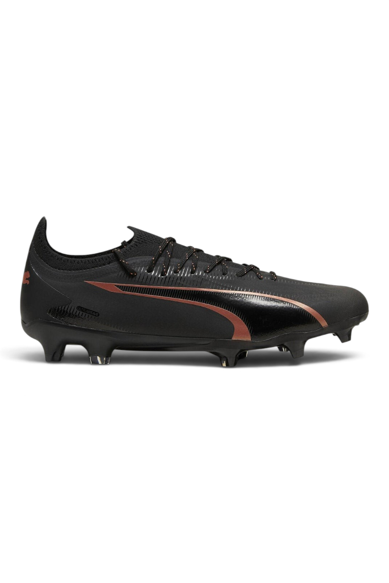 Sporline Puma Ultra Ultimate FG/AG siyah ve bakır rengi krampon, dayanıklı dokuma kumaş ve yüksek performans tasarımı